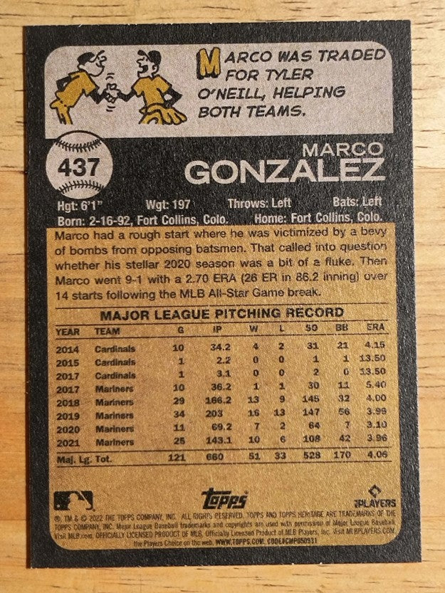 2022 Topps Heritage #437 Marco Gonzalez SP