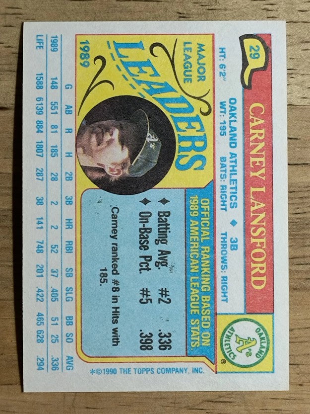 1990 Topps Mini Leaders #29 Carney Lansford