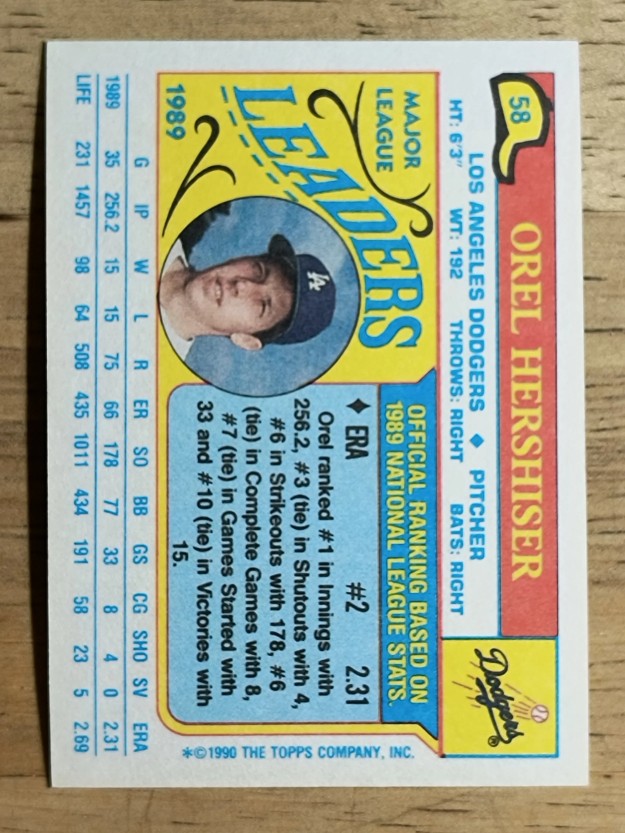1990 Topps Mini Leaders #58 Orel Hershiser