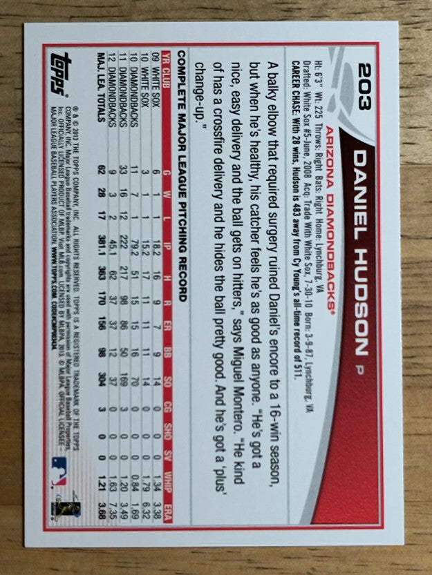 2013 Topps Opening Day #203 Daniel Hudson