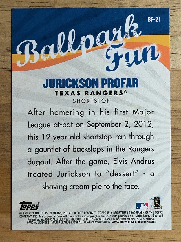 2013 Topps Opening Day Ballpark Fun #BF21 Jurickson Profar