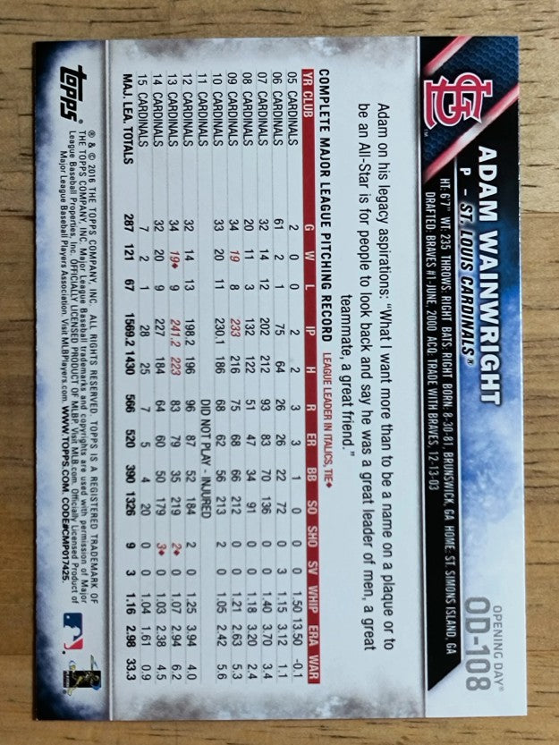 2016 Topps Opening Day #OD108 Adam Wainwright