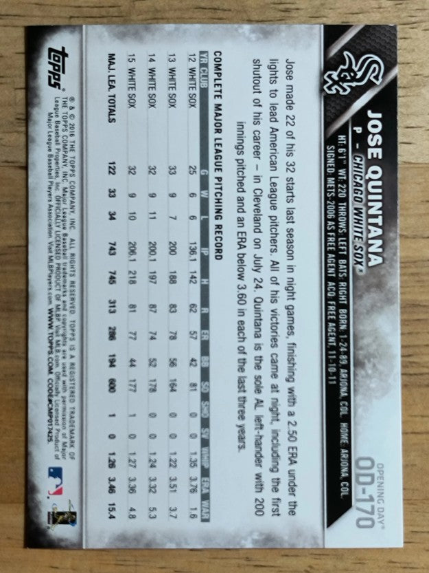 2016 Topps Opening Day #OD170 Jose Quintana