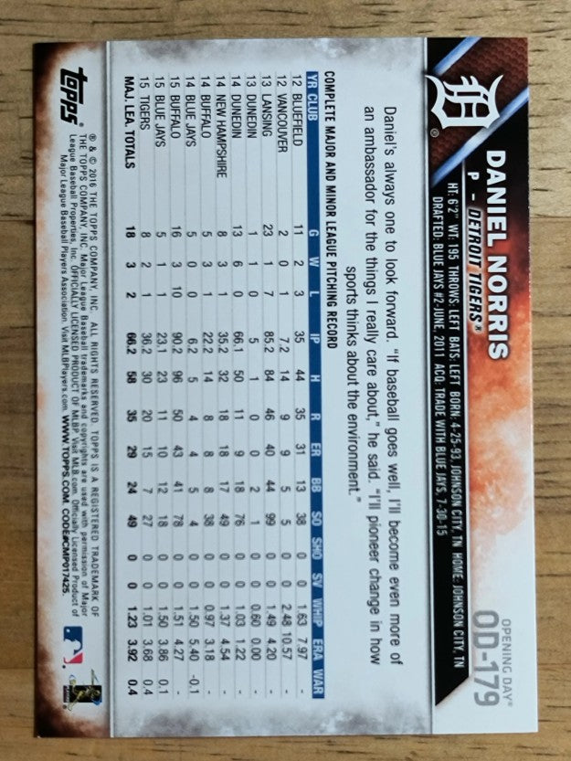 2016 Topps Opening Day #OD179 Daniel Norris