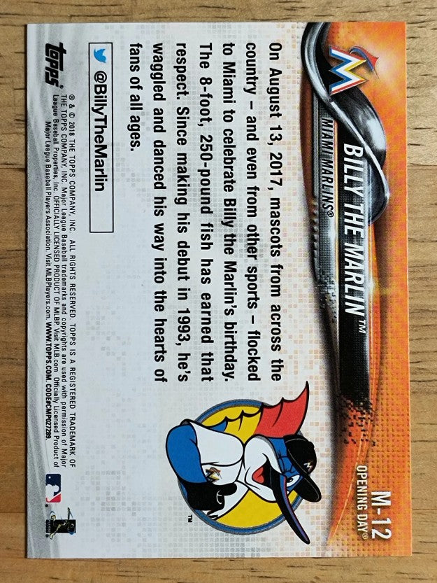 2018 Topps Opening Day Mascots #M12 Billy the Marlin