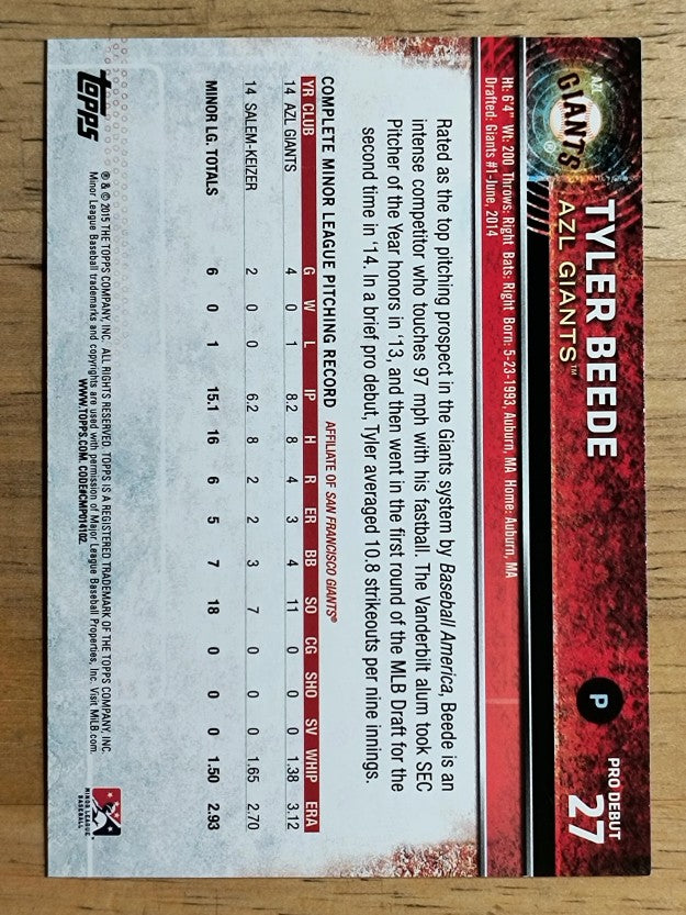 2015 Topps Pro Debut #27 Tyler Beede