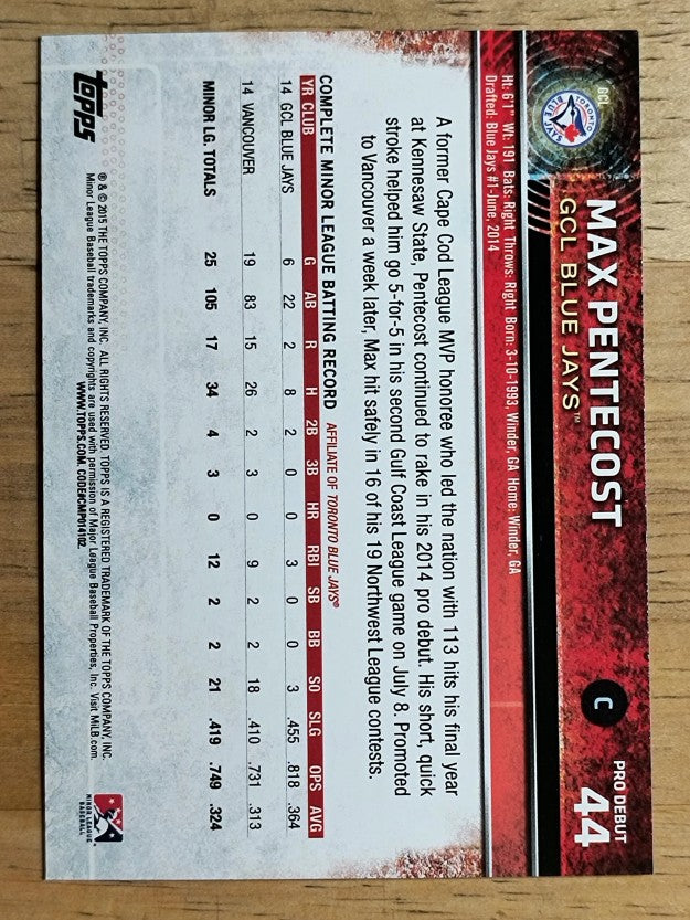 2015 Topps Pro Debut #44 Max Pentecost