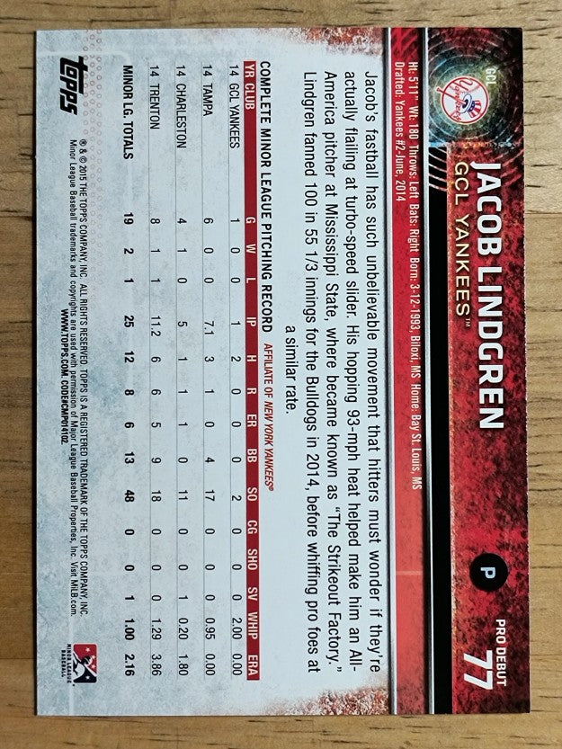 2015 Topps Pro Debut #77 Jacob Lindgren