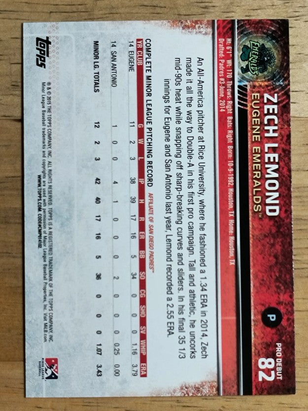 2015 Topps Pro Debut #82 Zech Lemond