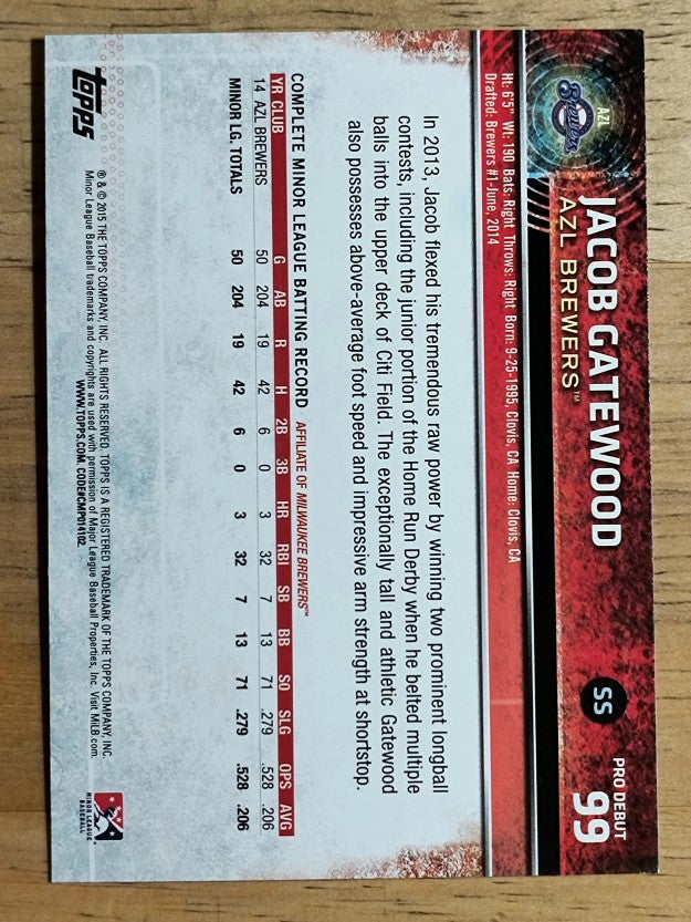 2015 Topps Pro Debut #99 Jacob Gatewood