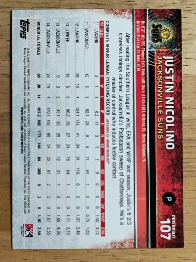 2015 Topps Pro Debut #107 Justin Nicolino