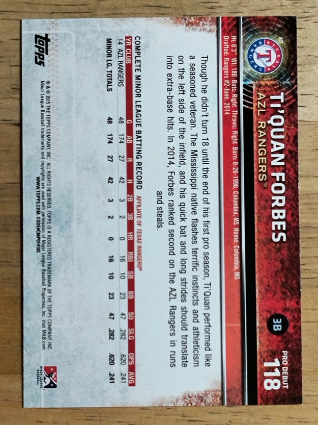 2015 Topps Pro Debut #118 Ti'Quan Forbes