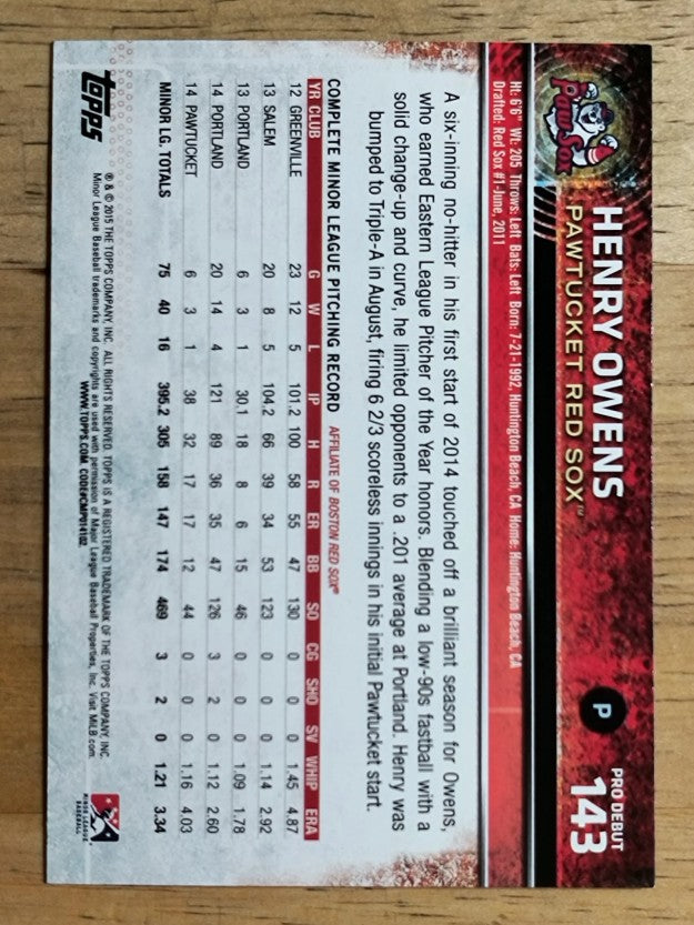 2015 Topps Pro Debut #143 Henry Owens