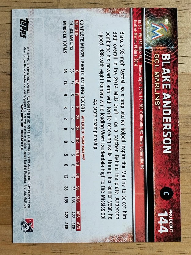 2015 Topps Pro Debut #144 Blake Anderson