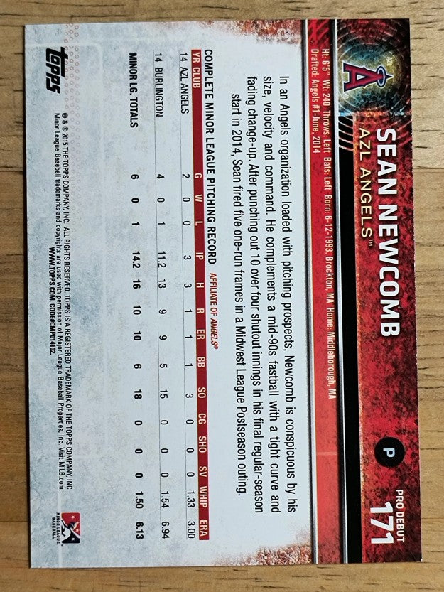 2015 Topps Pro Debut #171 Sean Newcomb