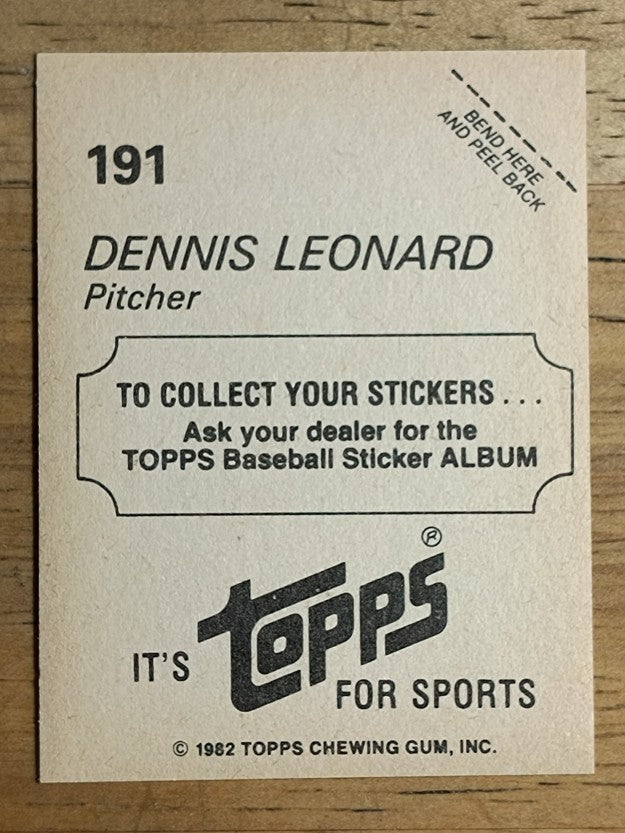 1982 Topps Stickers #191 Dennis Leonard