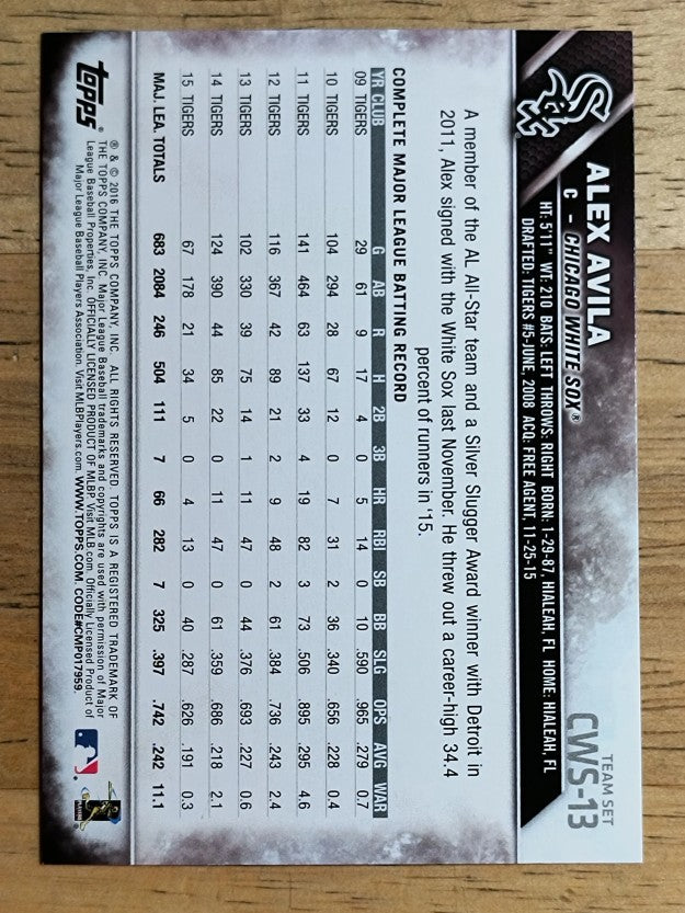 2016 White Sox Topps #CHW13 Alex Avila