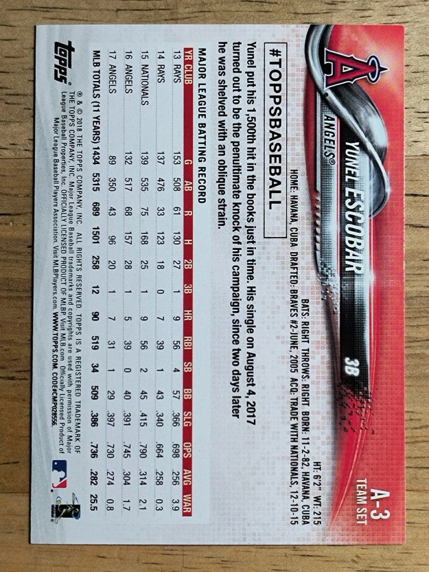2018 Angels Topps #A3 Yunel Escobar