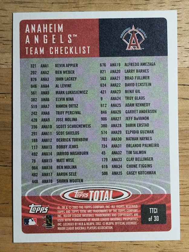 2002 Topps Total Team Checklists #TTC1 Troy Glaus