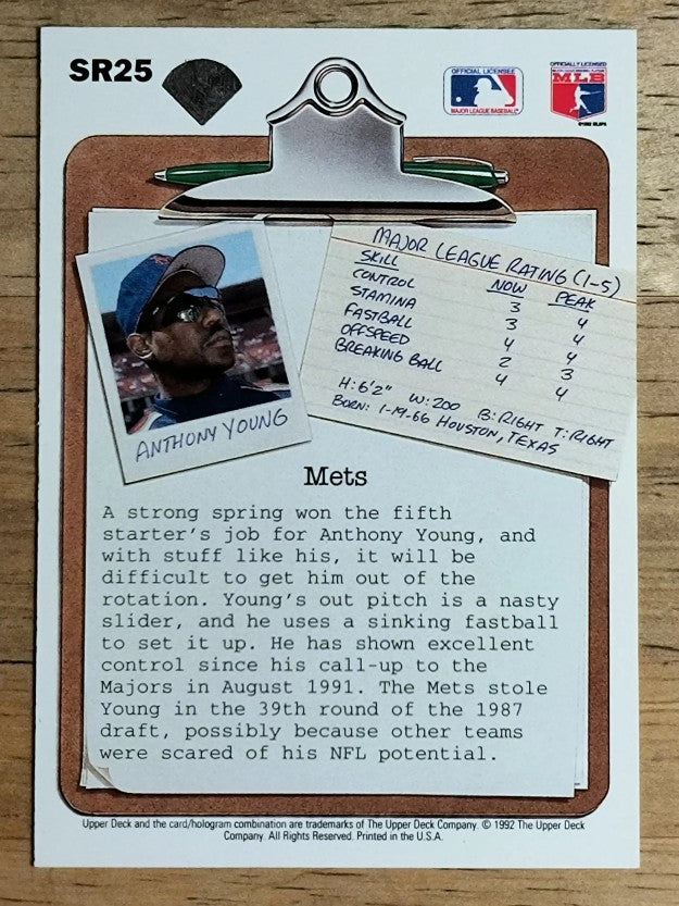1992 Upper Deck Scouting Report #SR25 Anthony Young