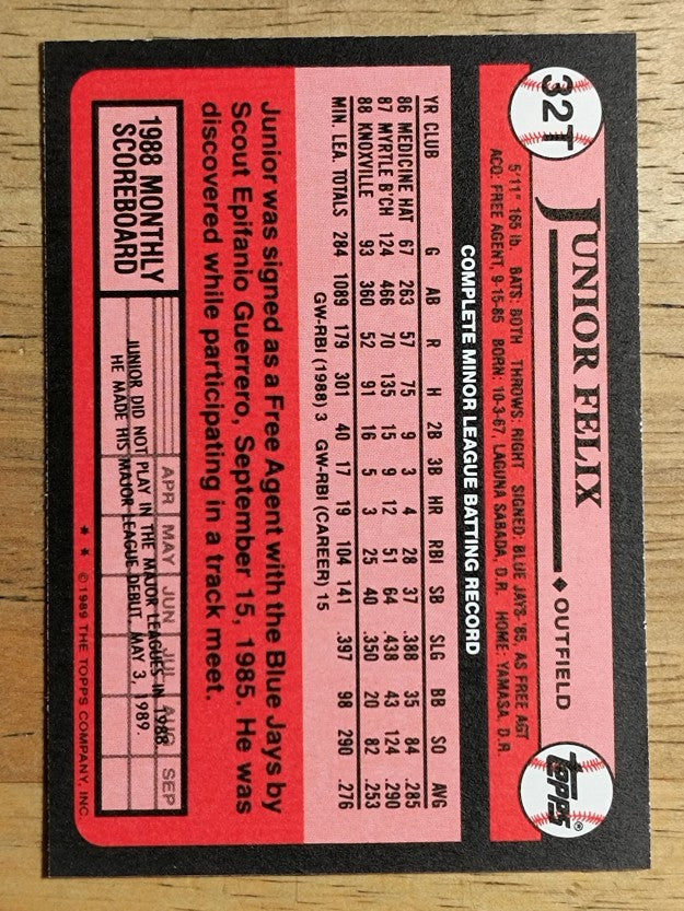 1989 Topps Traded #32T Junior Felix RC
