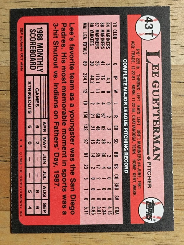 1989 Topps Traded #43T Lee Guetterman