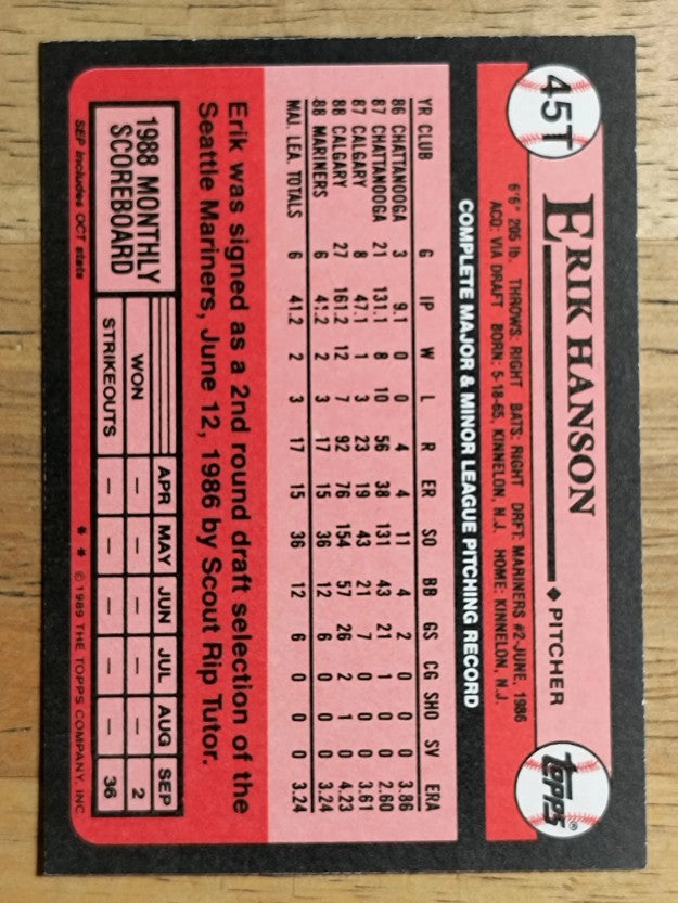 1989 Topps Traded #45T Erik Hanson RC