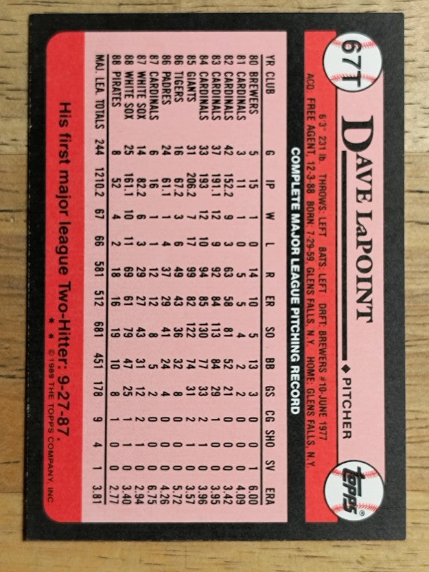 1989 Topps Traded #67T Dave LaPoint