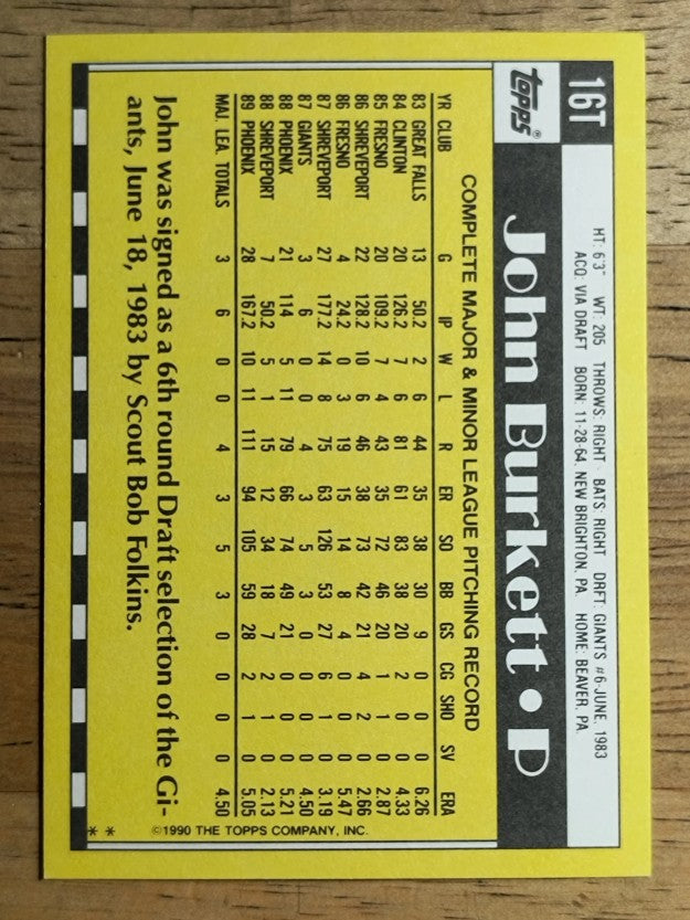 1990 Topps Traded #16T John Burkett