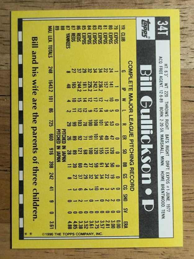 1990 Topps Traded #34T Bill Gullickson