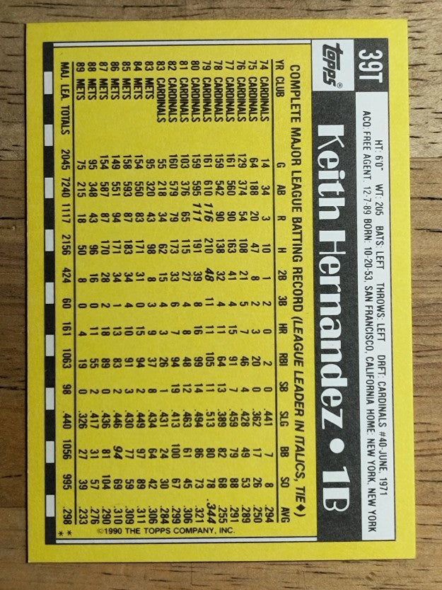 1990 Topps Traded #39T Keith Hernandez