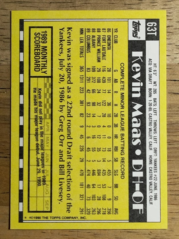 1990 Topps Traded #63T Kevin Maas RC