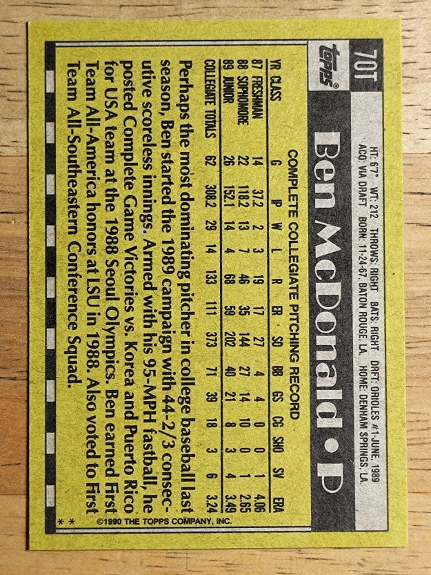 1990 Topps Traded #70T Ben McDonald