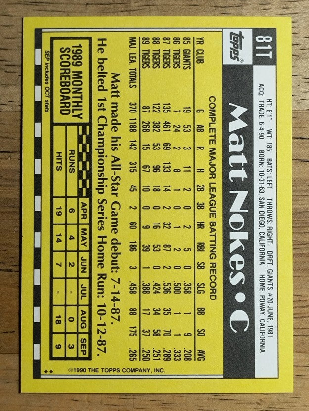1990 Topps Traded #81T Matt Nokes