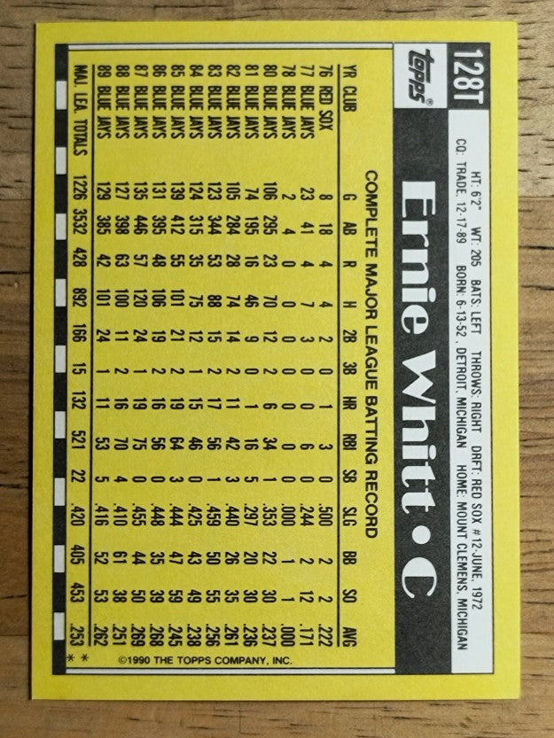 1990 Topps Traded #128T Ernie Whitt