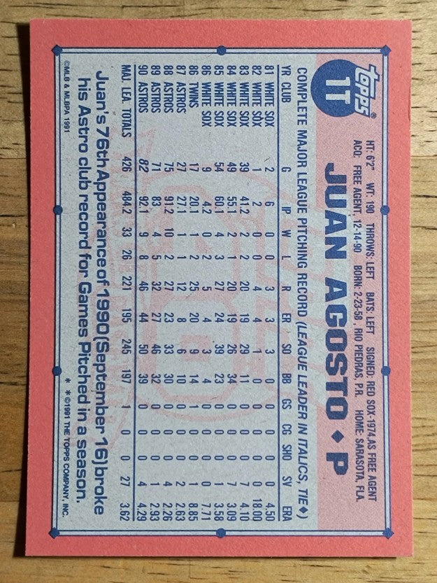 1991 Topps Traded #1T Juan Agosto