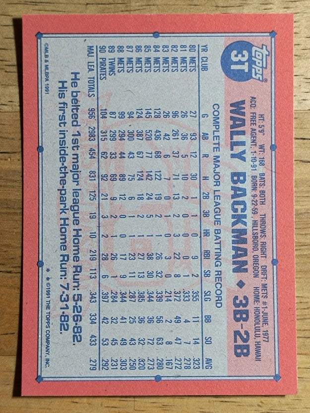 1991 Topps Traded #3T Wally Backman