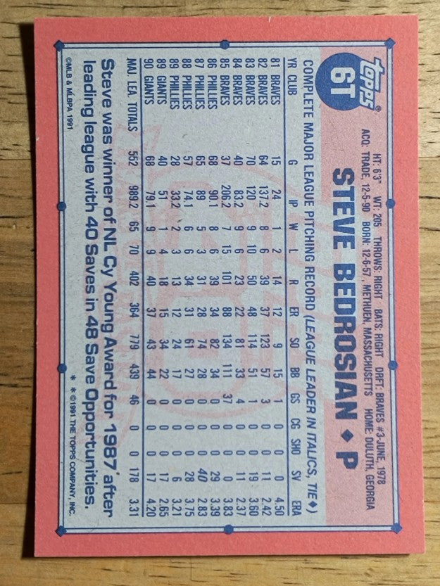 1991 Topps Traded #6T Steve Bedrosian