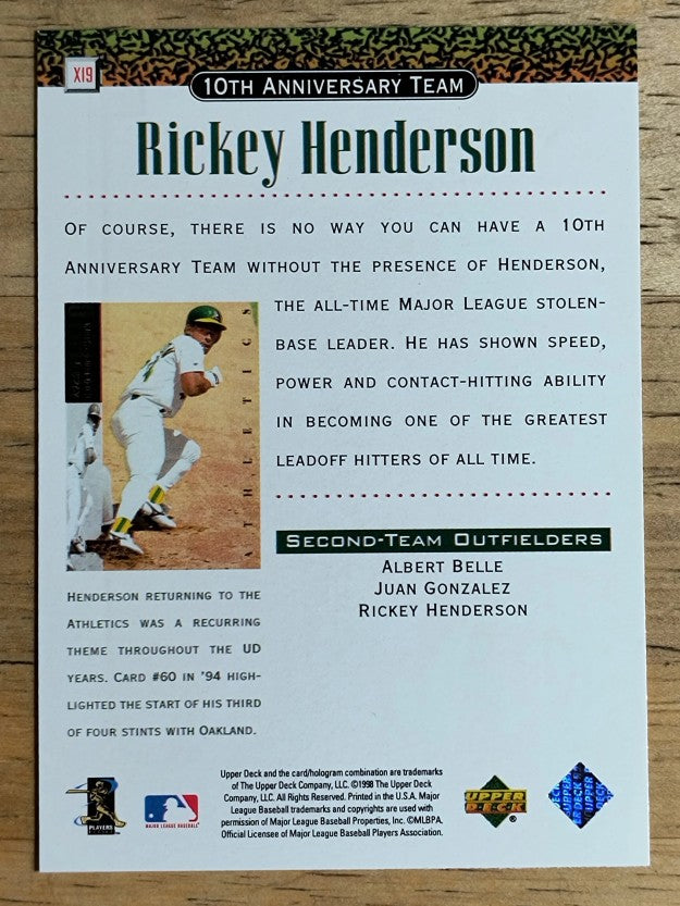 1999 Upper Deck 10th Anniversary Team #X19 Rickey Henderson
