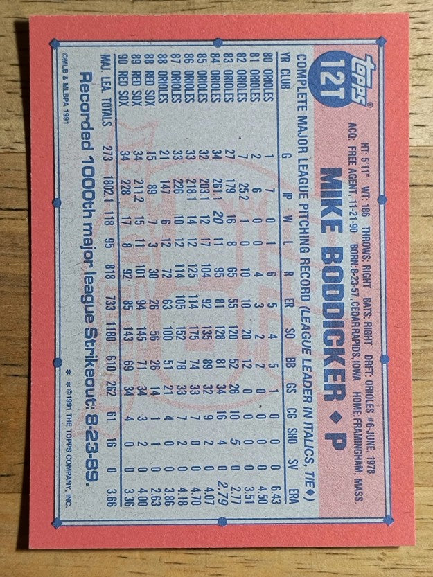 1991 Topps Traded #12T Mike Boddicker