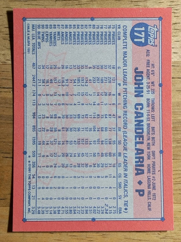 1991 Topps Traded #17T John Candelaria