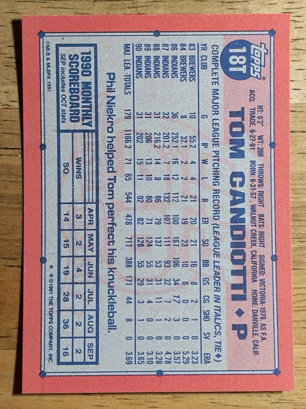1991 Topps Traded #18T Tom Candiotti