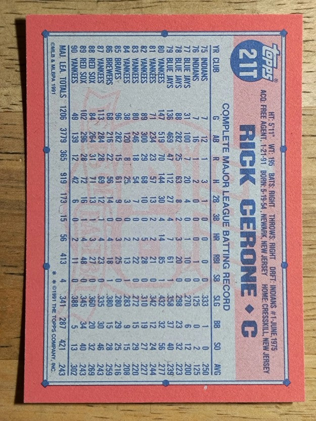 1991 Topps Traded #21T Rick Cerone