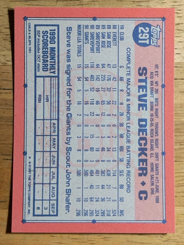 1991 Topps Traded #29T Steve Decker RC