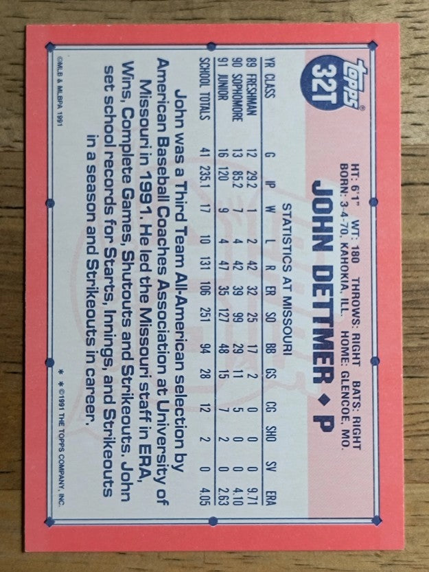 1991 Topps Traded #32T John Dettmer USA RC