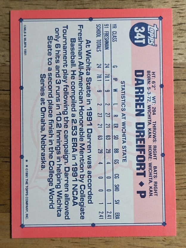 1991 Topps Traded #34T Darren Dreifort USA RC