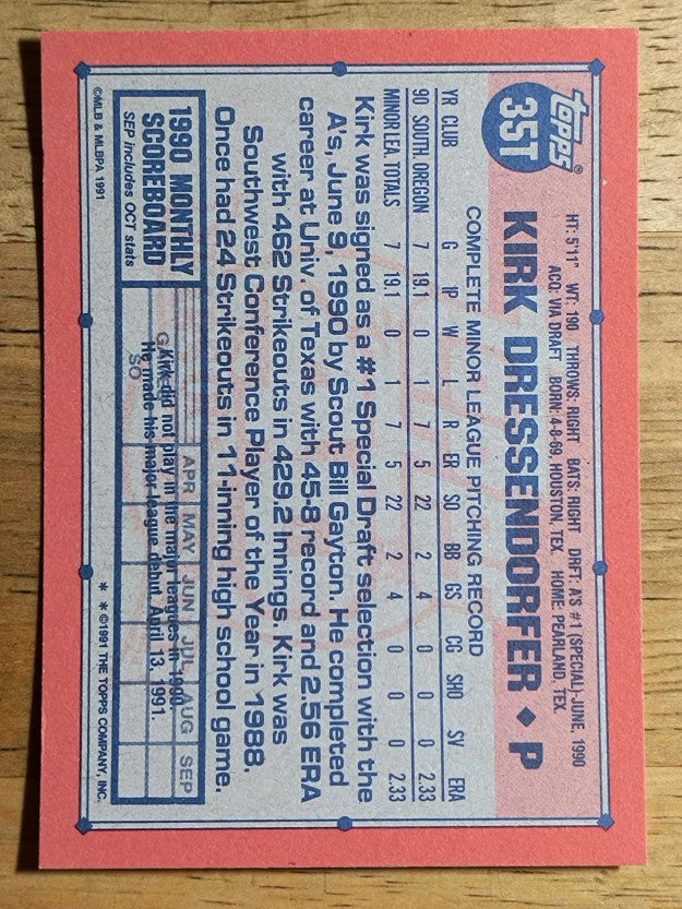 1991 Topps Traded #35T Kirk Dressendorfer RC