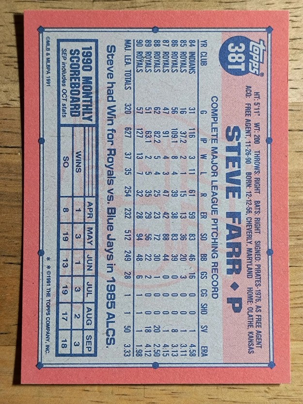 1991 Topps Traded #38T Steve Farr