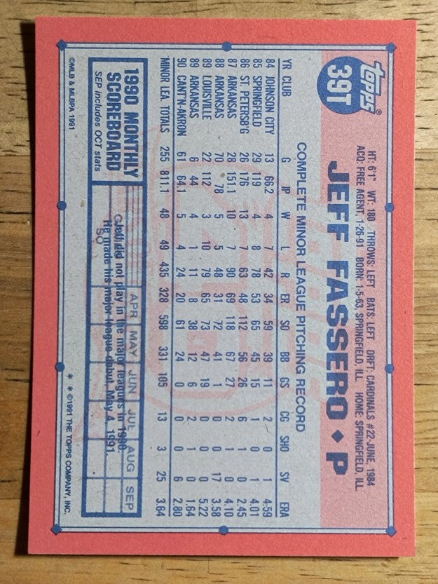 1991 Topps Traded #39T Jeff Fassero RC