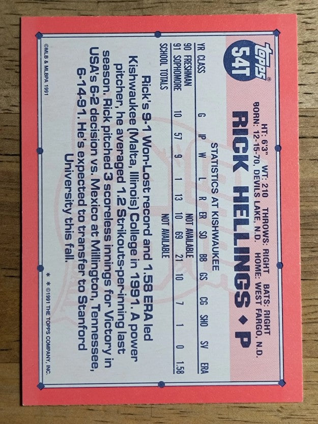 1991 Topps Traded #54T Rick Helling USA RC